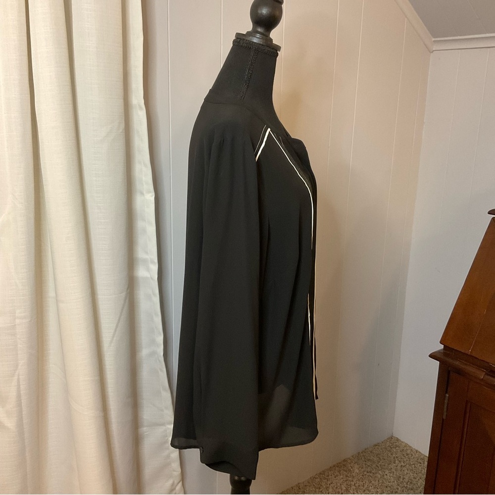 Eloquii Sheer Black button up tunic blouse with pleated detail - Picture 2 of 5